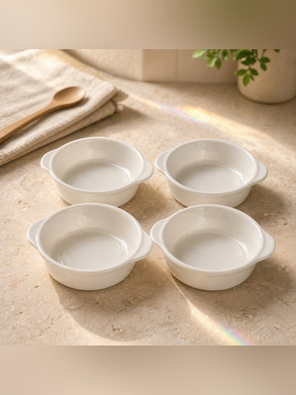 Set of 4 Swirl White Fire King Oven Ware Individual Casseroles Anchor Hocking